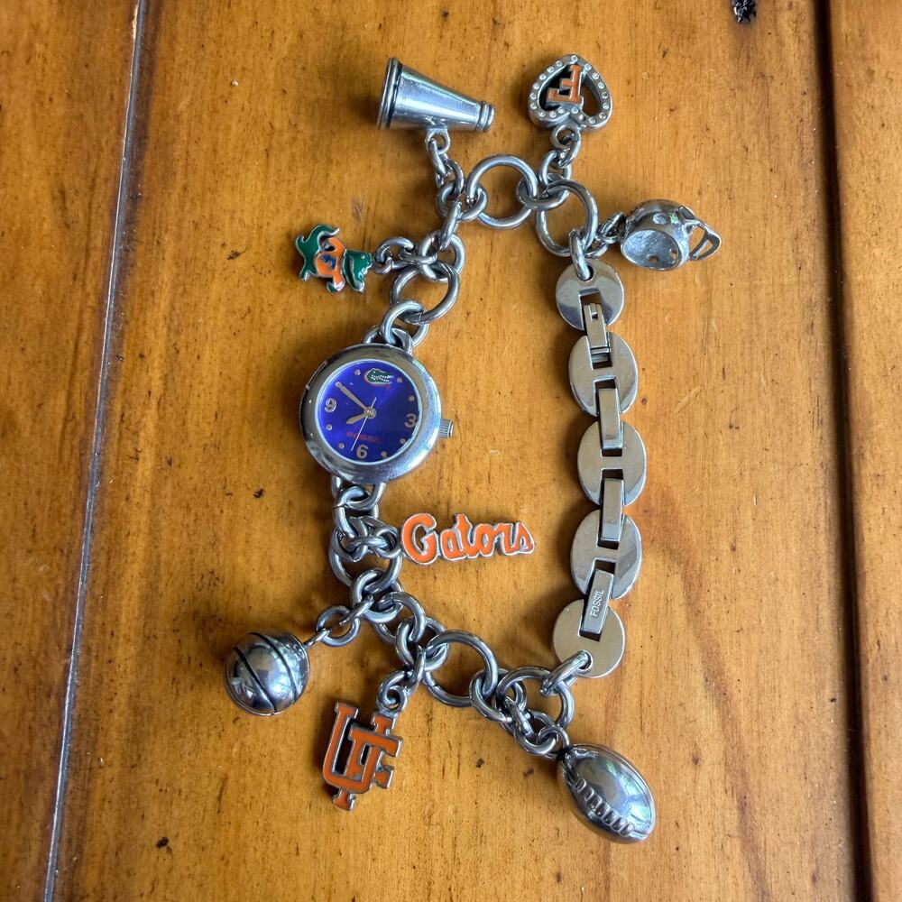 Fossil University of Florida Gators Charm Watch - UNTESTED - NEEDS BATTERIES